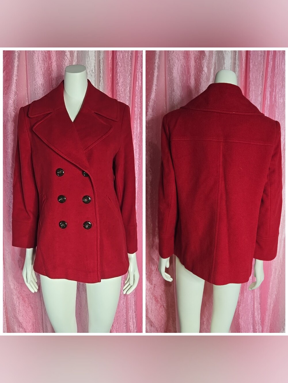 Preston & York Cardinal Red Double Breasted Wool Pea Coat Size 8 Petite